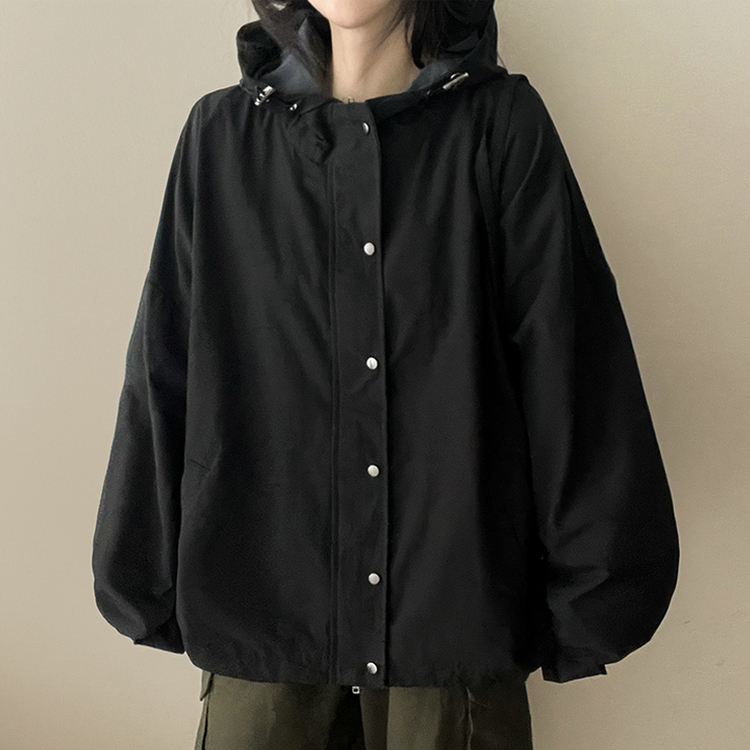 ストリングバイカラーフードジャンパー BLACK