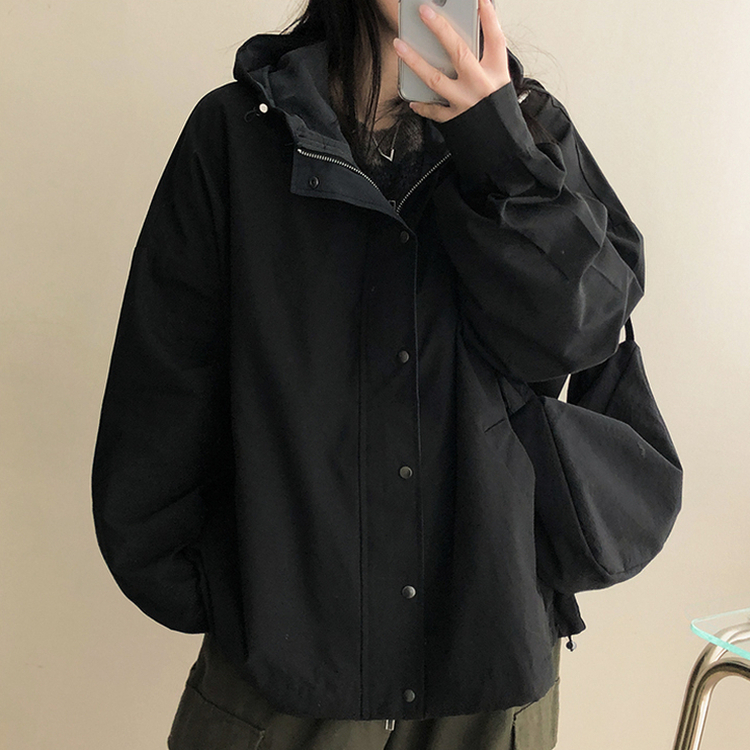 ストリングバイカラーフードジャンパー BLACK