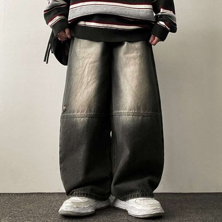【丈別】ダメージワイドデニムパンツ(5color) KHAKI GRAY