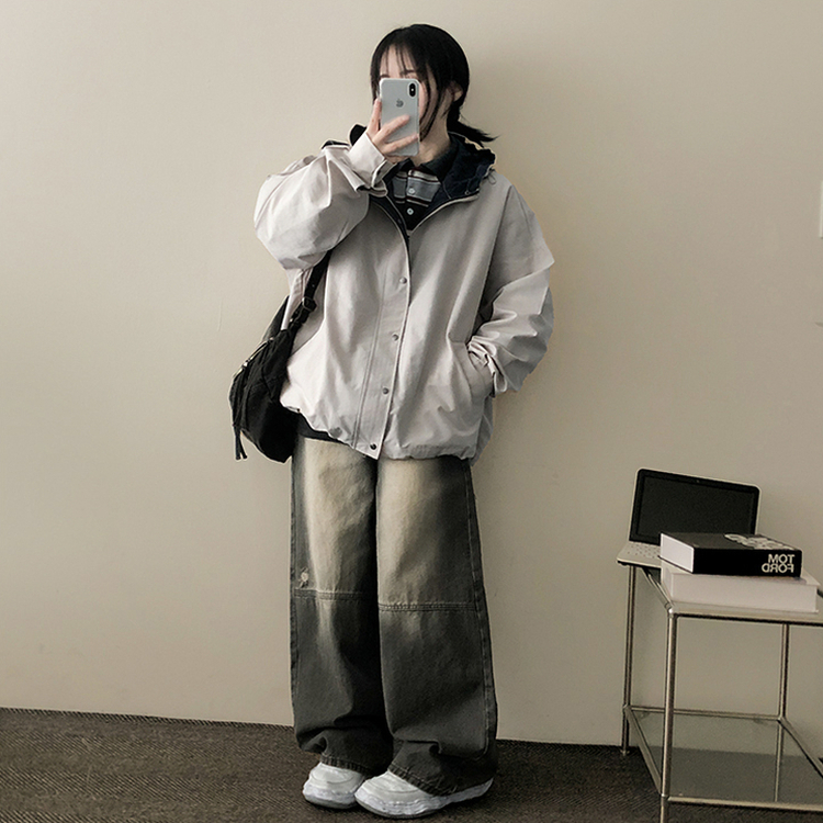 【丈別】ダメージワイドデニムパンツ(5color) KHAKI GRAY