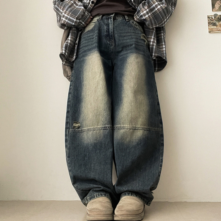 【丈別】ダメージワイドデニムパンツ(5color) DARK DENIM