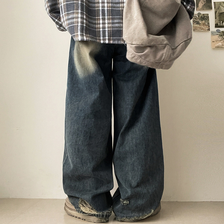 【丈別】ダメージワイドデニムパンツ(5color) DARK DENIM