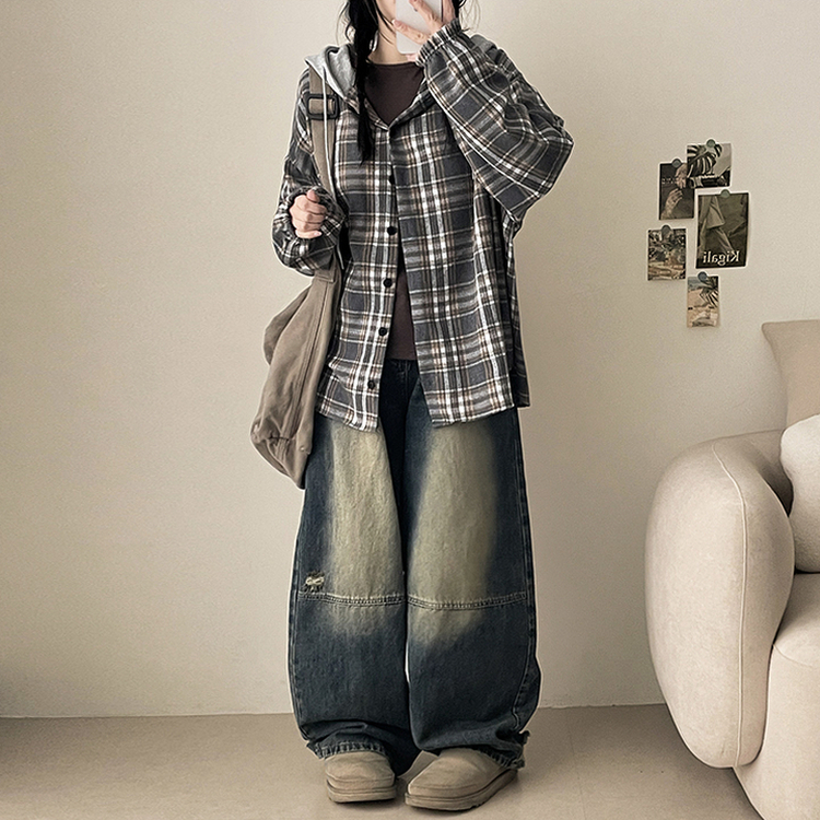 【丈別】ダメージワイドデニムパンツ(5color) DARK DENIM