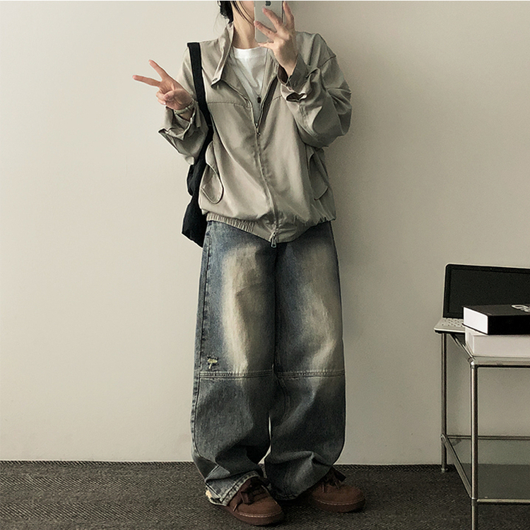【丈別】ダメージワイドデニムパンツ(5color) BLUE