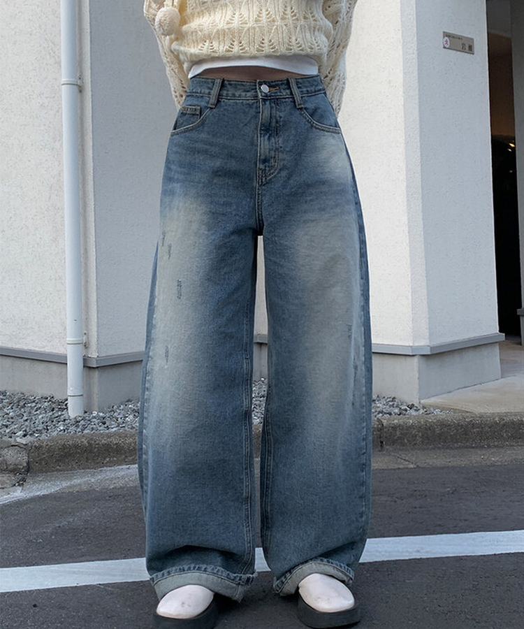 ダメージディテールウォッシングデニムパンツ DEEP BLUE