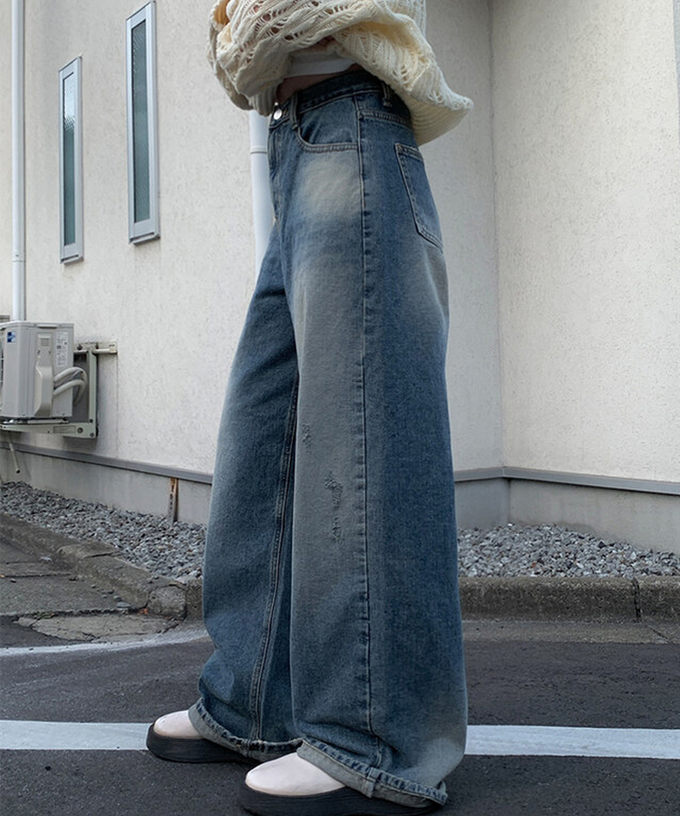 ダメージディテールウォッシングデニムパンツ DEEP BLUE