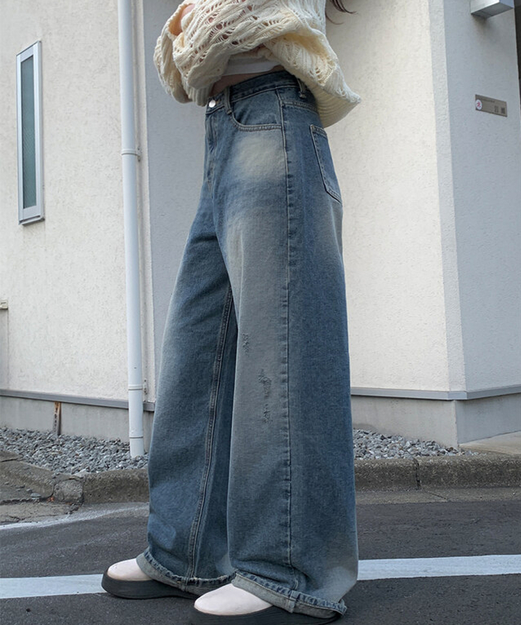 ダメージディテールウォッシングデニムパンツ DEEP BLUE