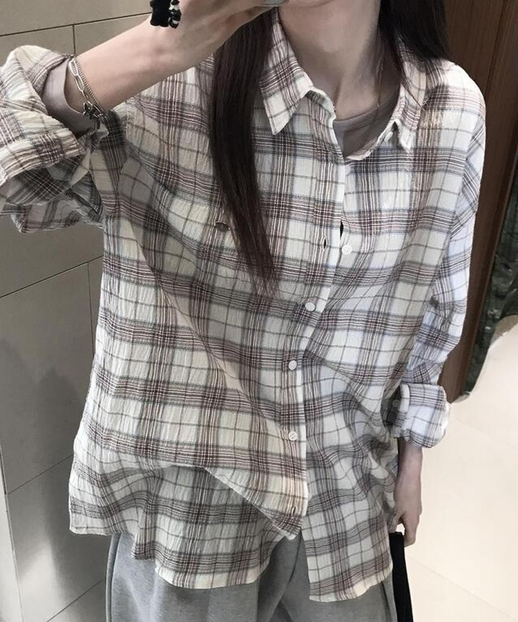 ワンポケットチェックシャツ IVORY