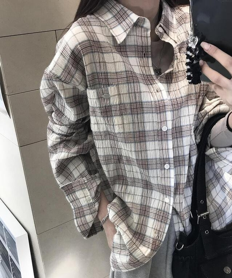 ワンポケットチェックシャツ IVORY