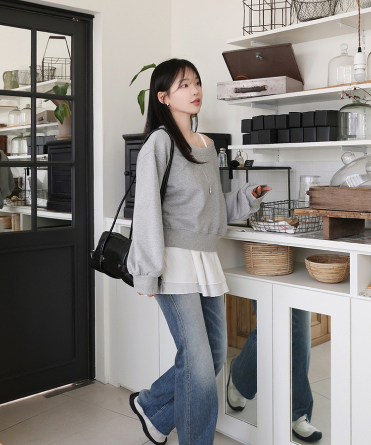 Uネックトレーナー MELANGE GRAY
