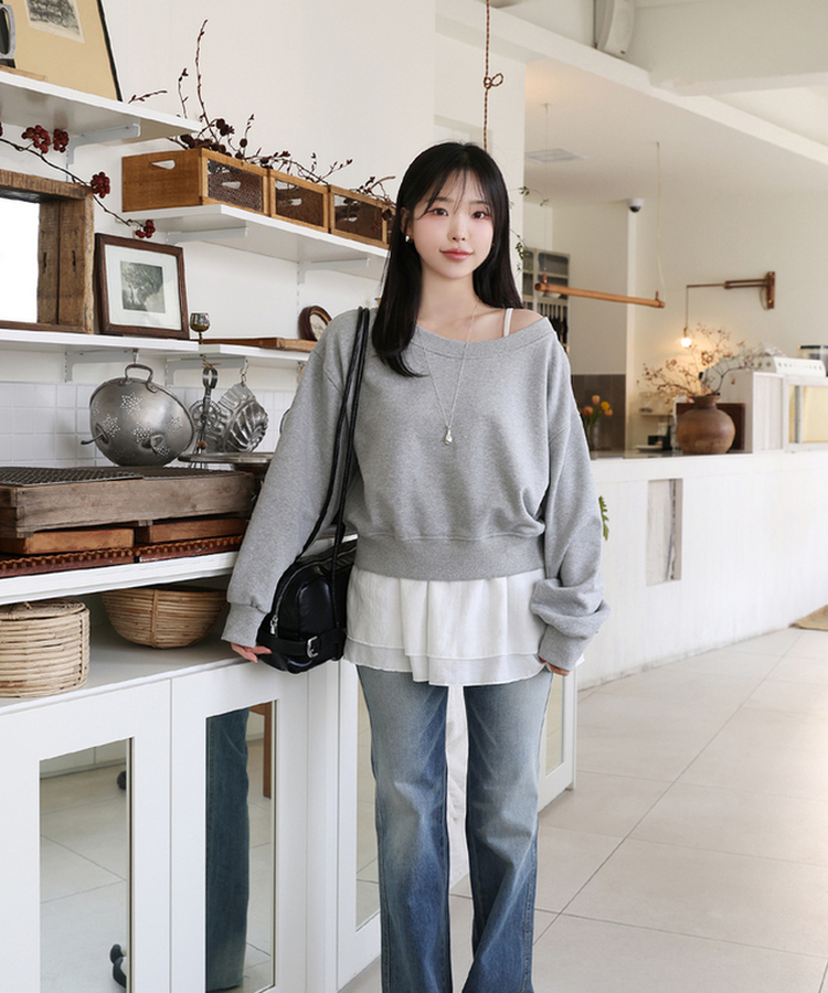 Uネックトレーナー MELANGE GRAY