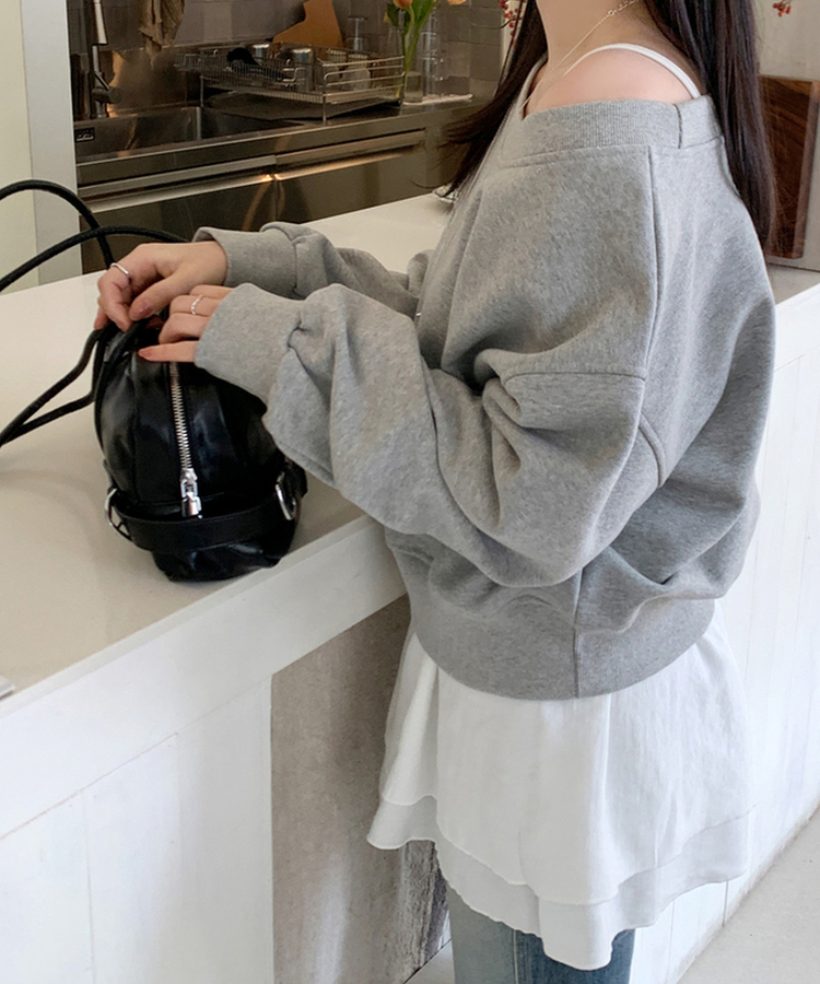 Uネックトレーナー MELANGE GRAY