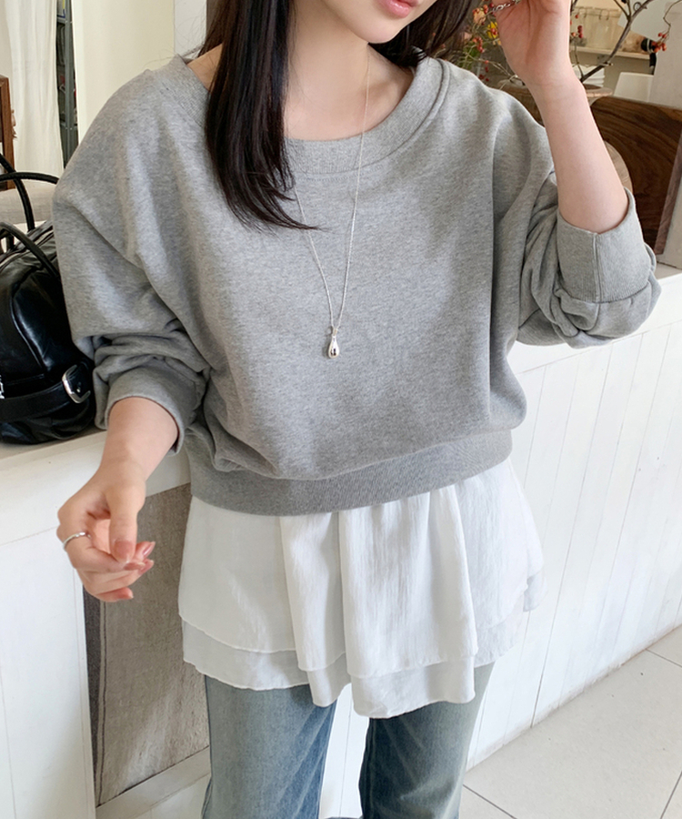 Uネックトレーナー MELANGE GRAY