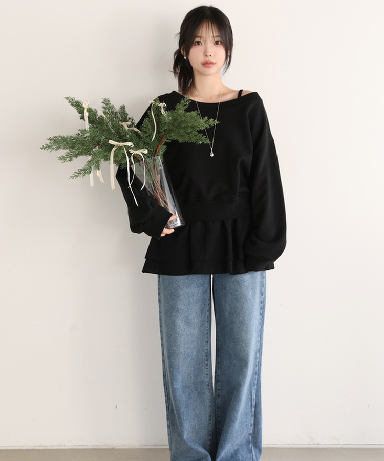 Uネックトレーナー BLACK