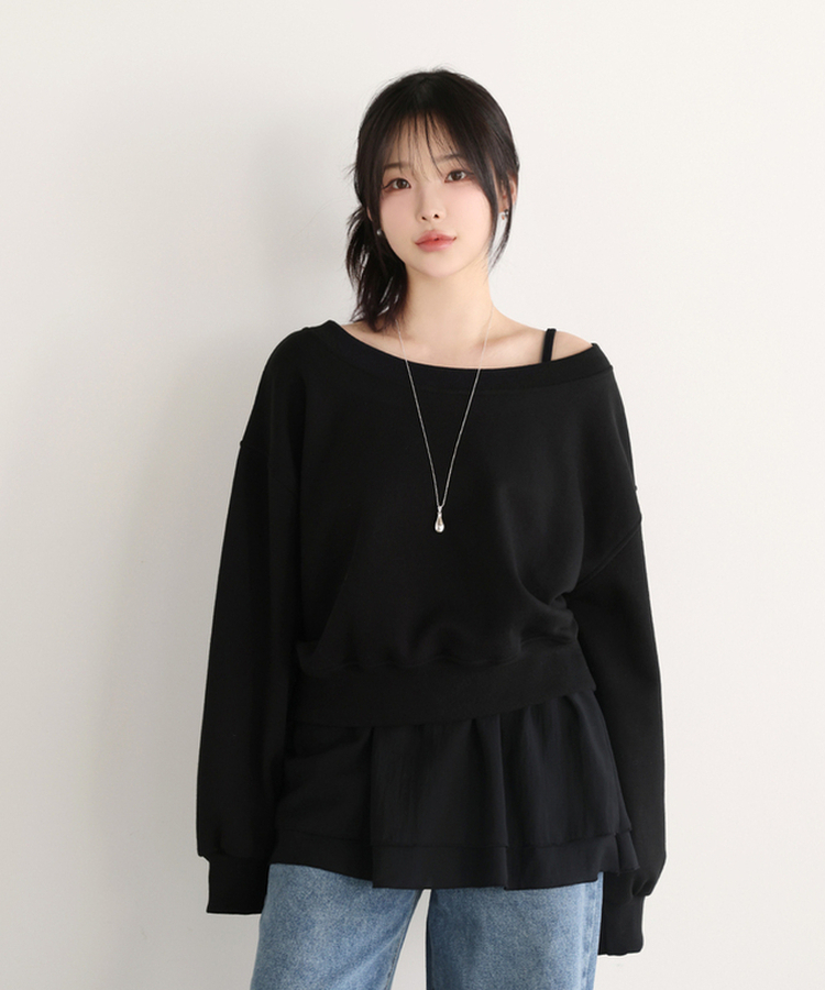 Uネックトレーナー BLACK