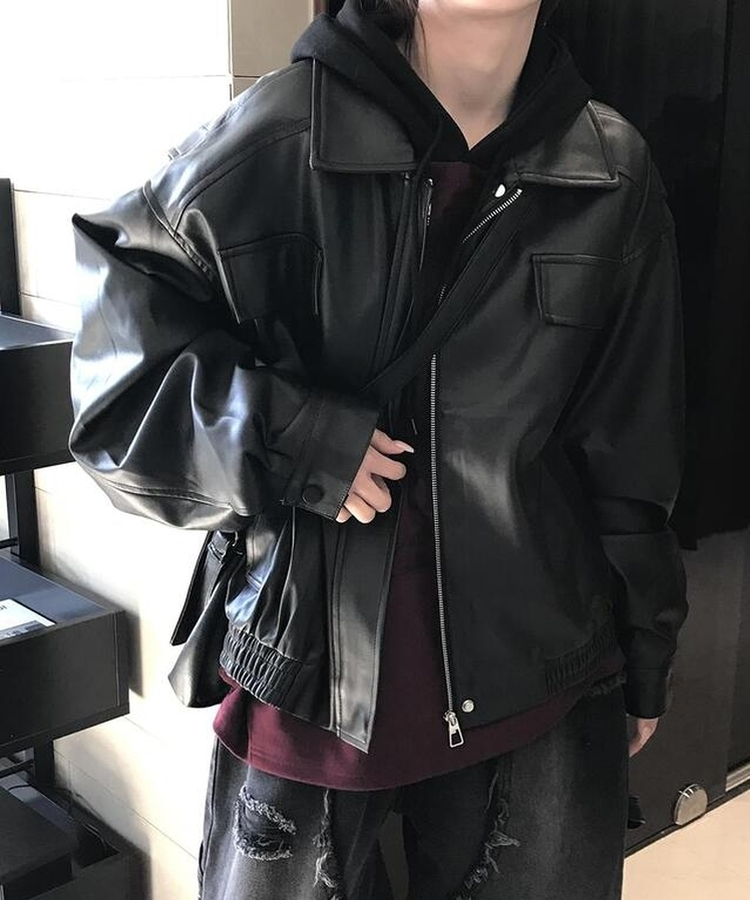 レザージップアップジャケット BLACK