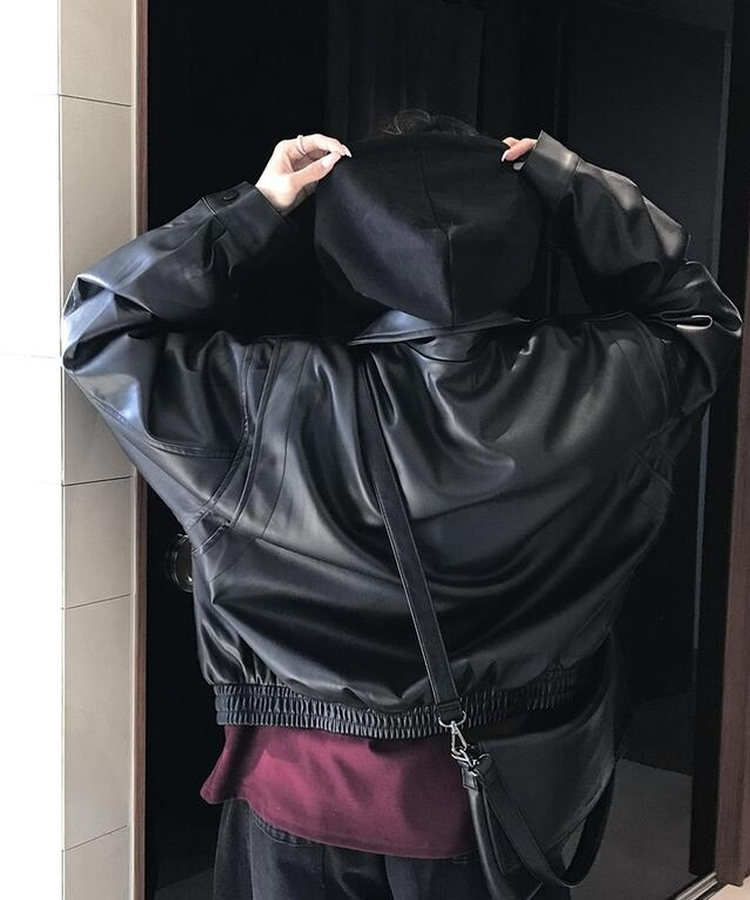 レザージップアップジャケット BLACK