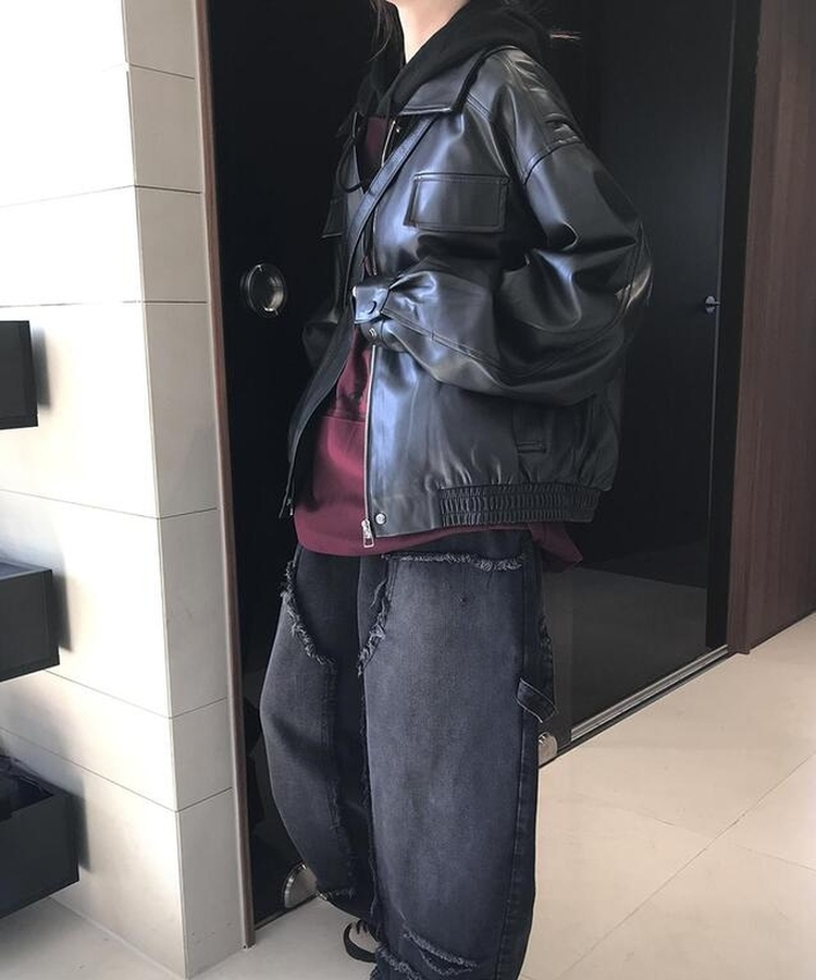レザージップアップジャケット BLACK