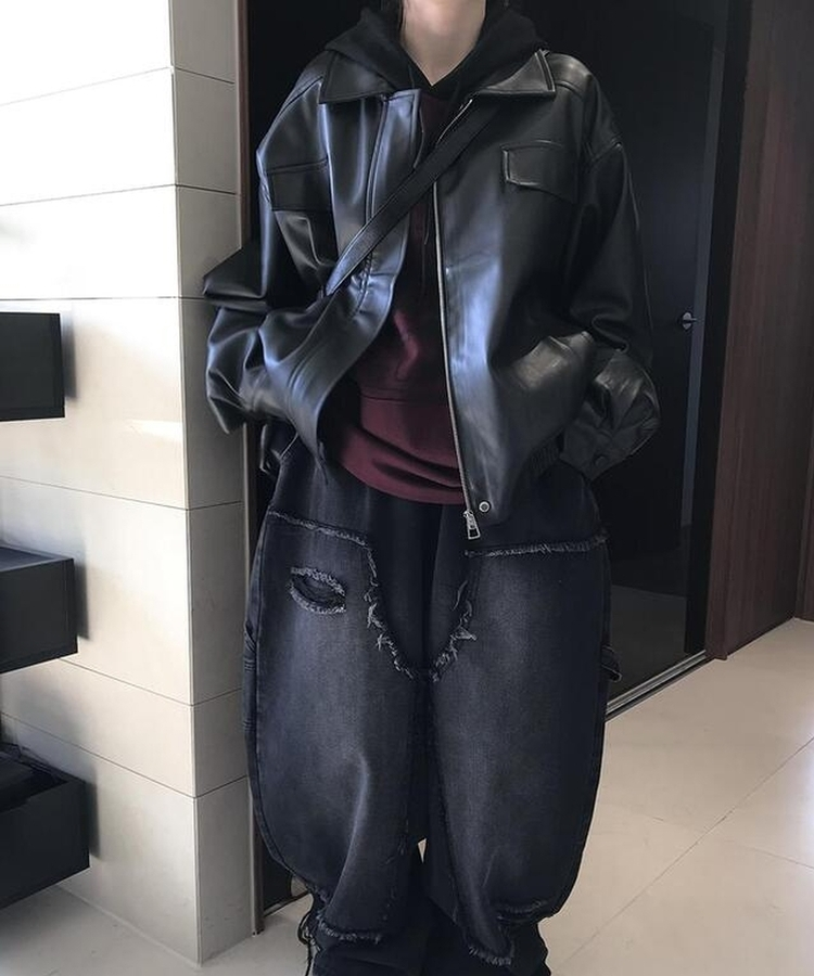 レザージップアップジャケット BLACK