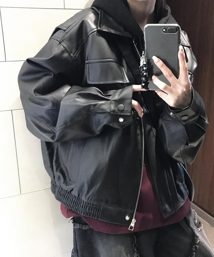 レザージップアップジャケット BLACK