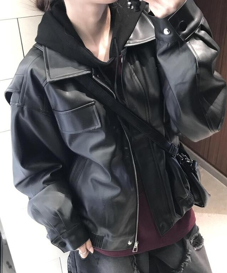 レザージップアップジャケット BLACK