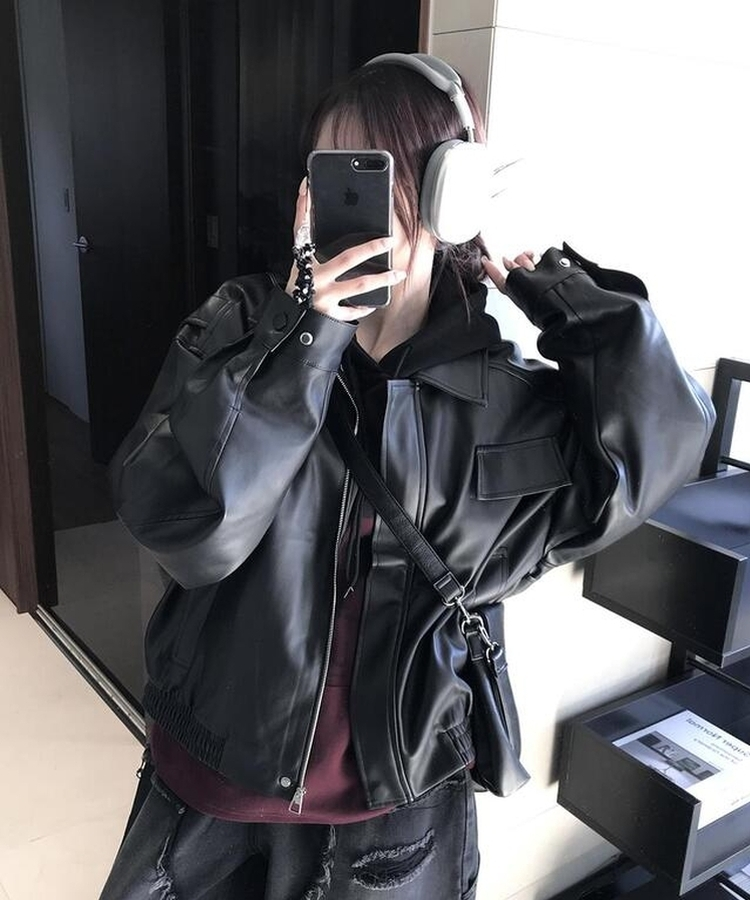 レザージップアップジャケット BLACK