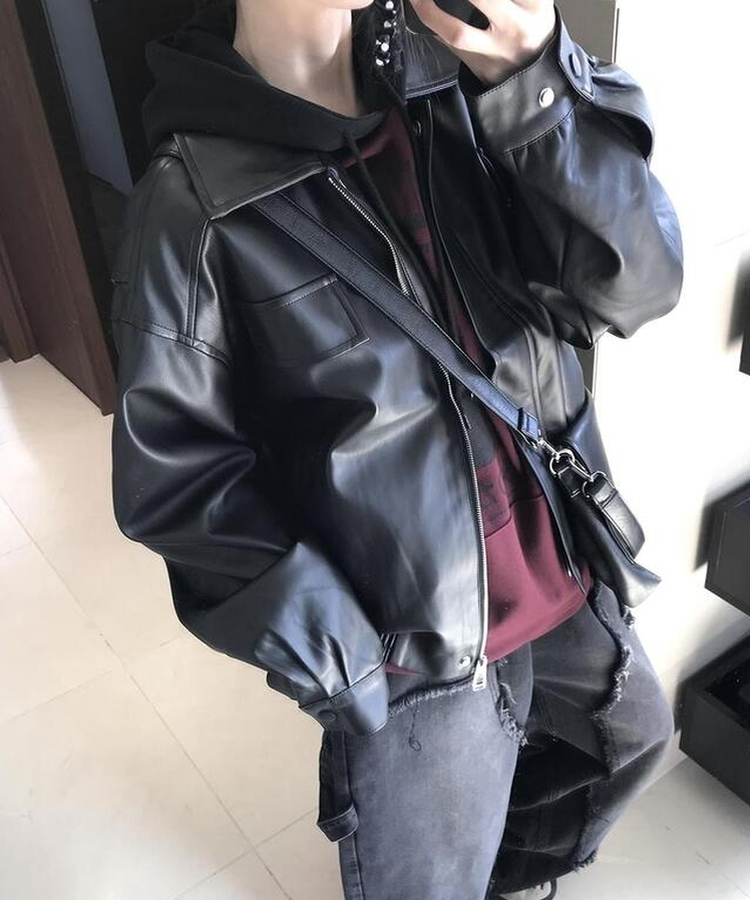 レザージップアップジャケット BLACK