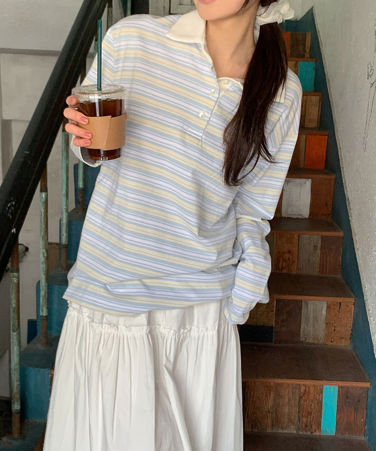 ストライプカラーTシャツ LIGHT BLUE