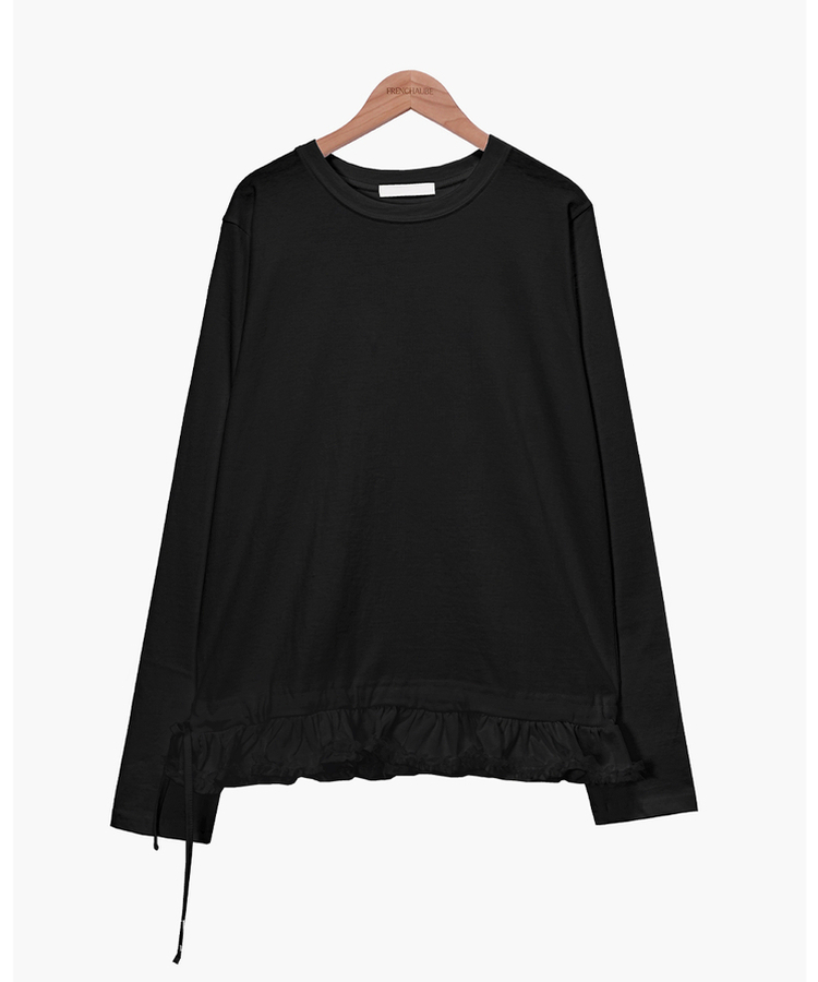 レイヤードフリルコットン長袖Tシャツ
