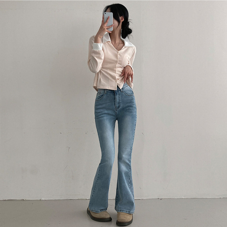 【丈別】ハイウエストブーツカットデニムパンツ(8color) LIGHT DENIM