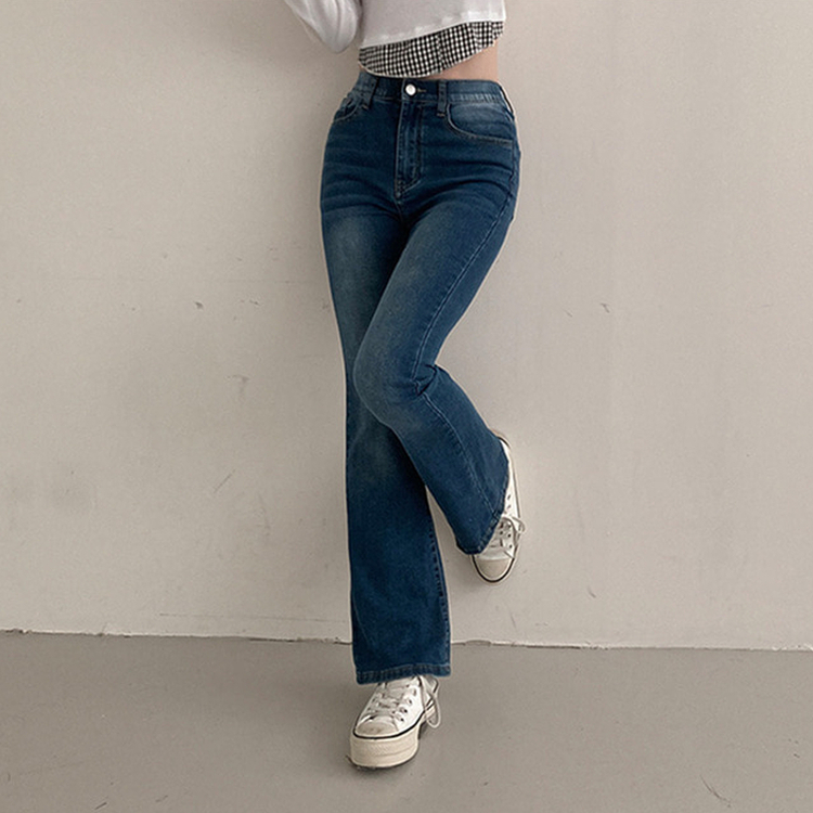 【丈別】ハイウエストブーツカットデニムパンツ(8color) BLUE