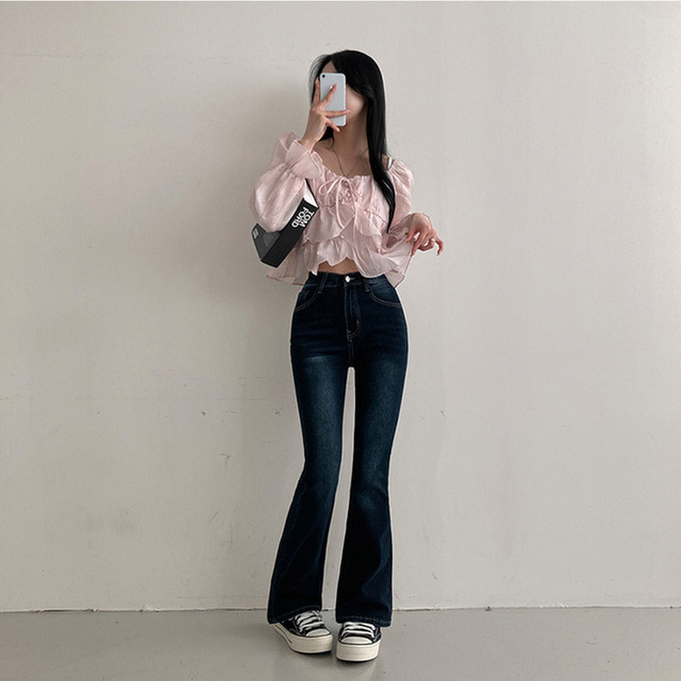 【丈別】ハイウエストブーツカットデニムパンツ(8color) DARK DENIM