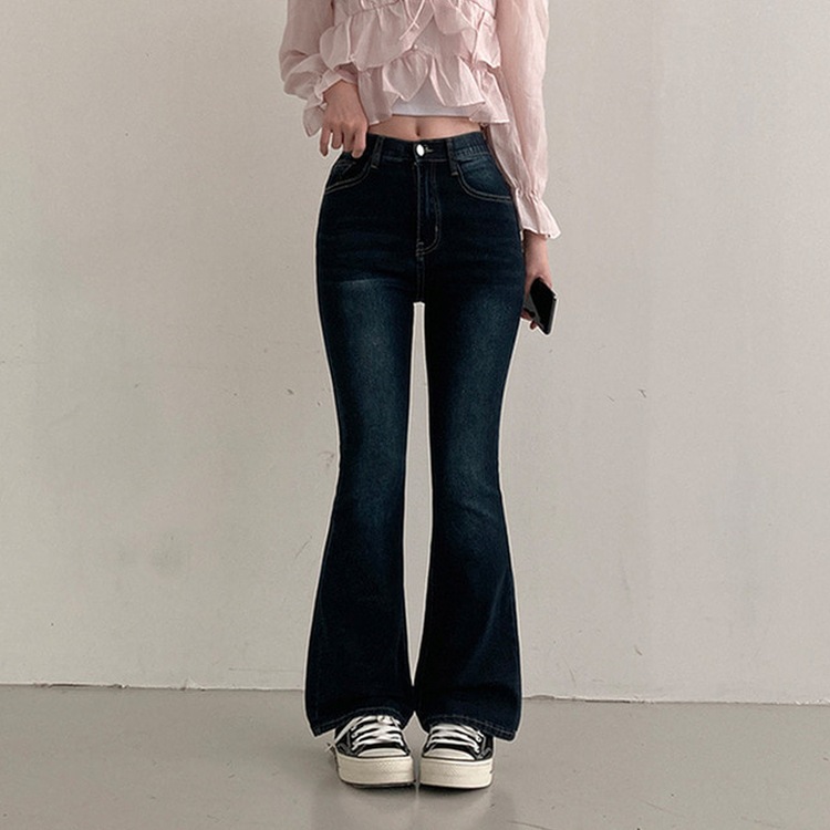 【丈別】ハイウエストブーツカットデニムパンツ(8color) DARK DENIM