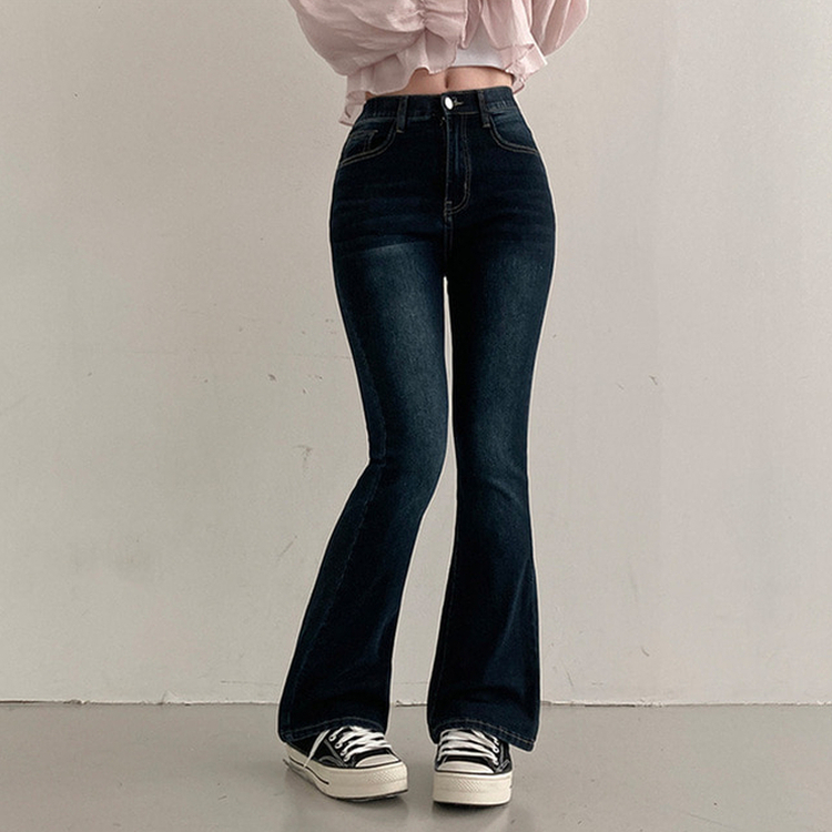 【丈別】ハイウエストブーツカットデニムパンツ(8color) DARK DENIM