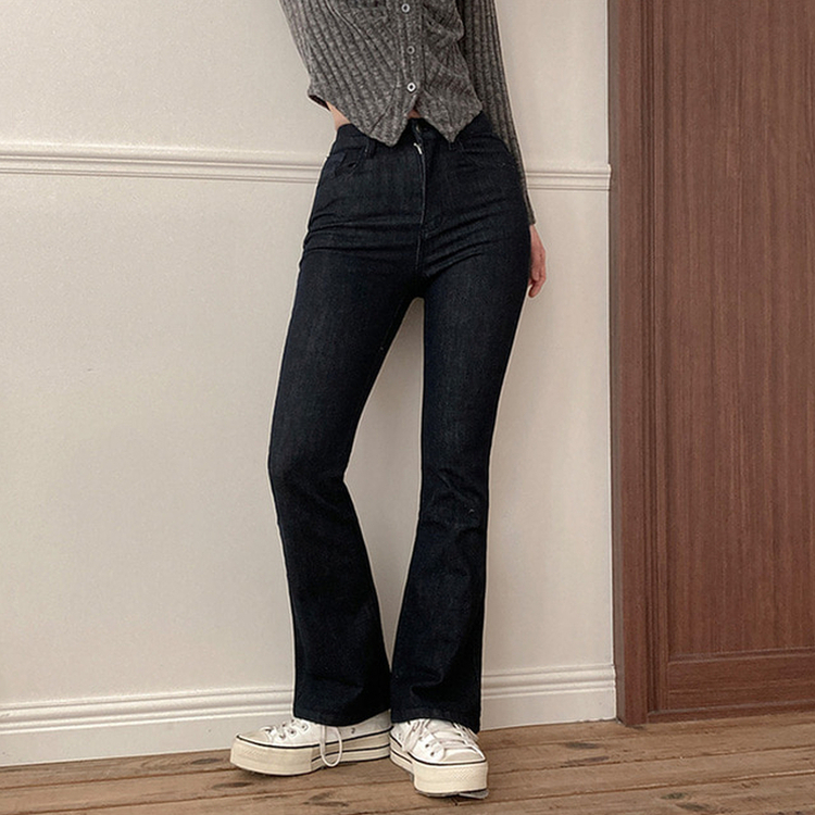 【丈別】ハイウエストブーツカットデニムパンツ(8color) BLUE