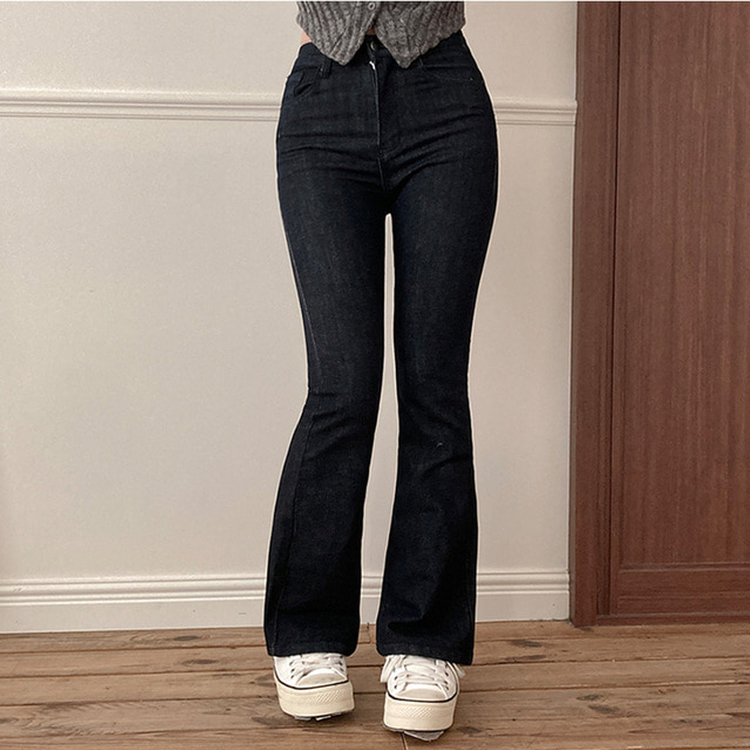 【丈別】ハイウエストブーツカットデニムパンツ(8color) BLUE