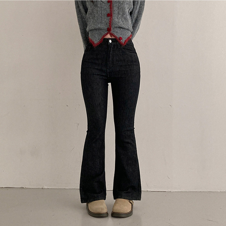 【丈別】ハイウエストブーツカットデニムパンツ(8color) BLACK DENIM
