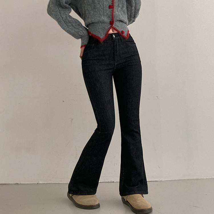 【丈別】ハイウエストブーツカットデニムパンツ(8color) BLACK DENIM