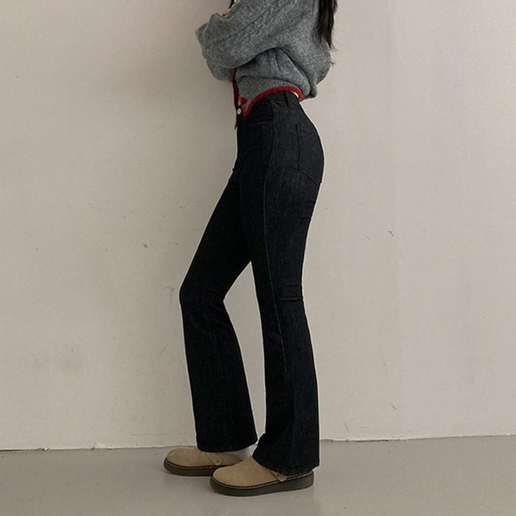 【丈別】ハイウエストブーツカットデニムパンツ(8color) BLACK DENIM