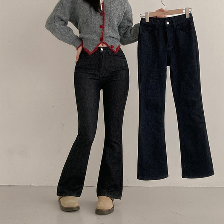 【丈別】ハイウエストブーツカットデニムパンツ(8color) BLACK DENIM