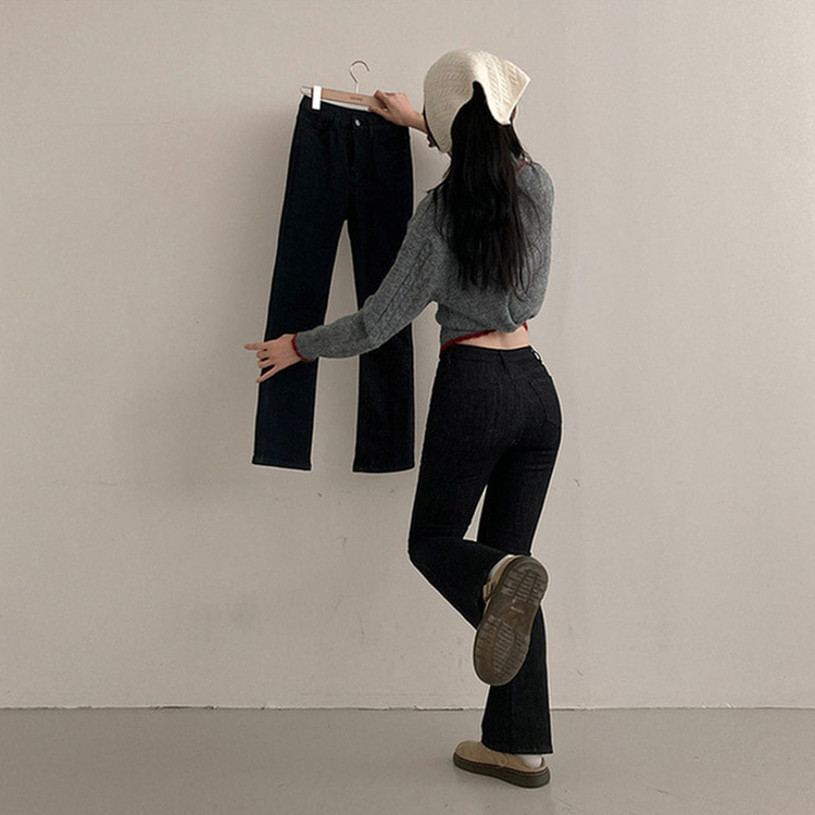 【丈別】ハイウエストブーツカットデニムパンツ(8color) BLACK DENIM