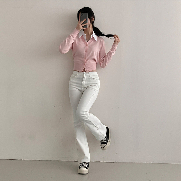 【丈別】ハイウエストブーツカットデニムパンツ(8color) WHITE