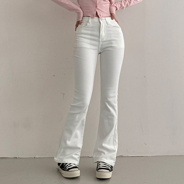 【丈別】ハイウエストブーツカットデニムパンツ(8color) WHITE
