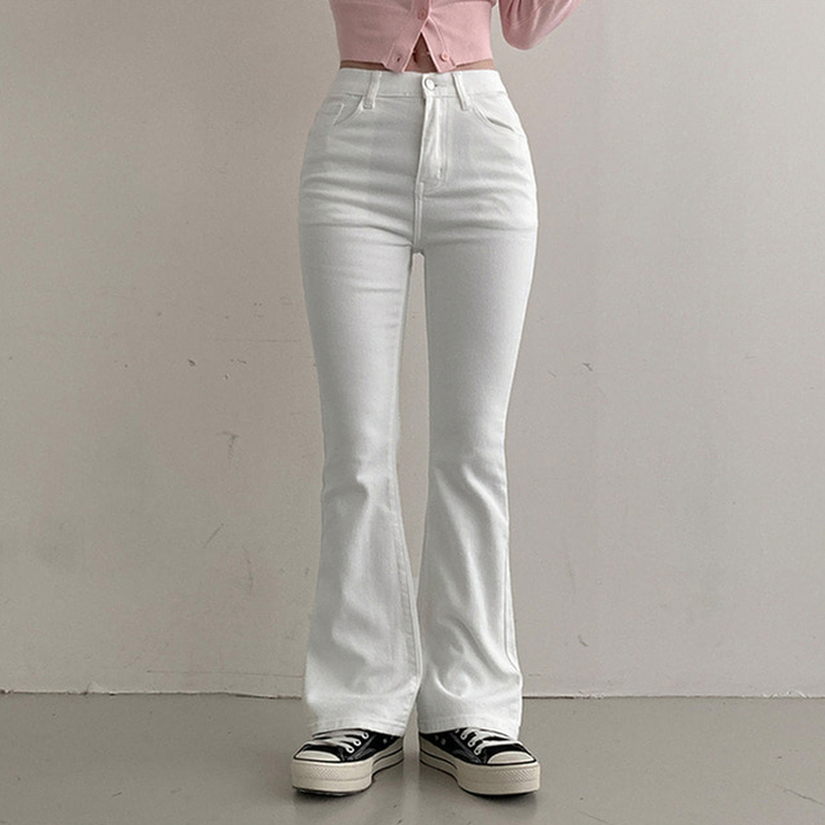【丈別】ハイウエストブーツカットデニムパンツ(8color) WHITE
