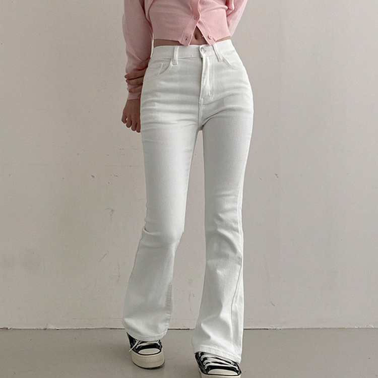 【丈別】ハイウエストブーツカットデニムパンツ(8color) WHITE