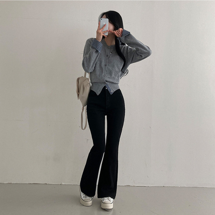 【丈別】ハイウエストブーツカットデニムパンツ(8color) BLACK