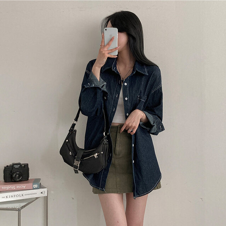ポケットルーズフィットデニムシャツ DARK DENIM