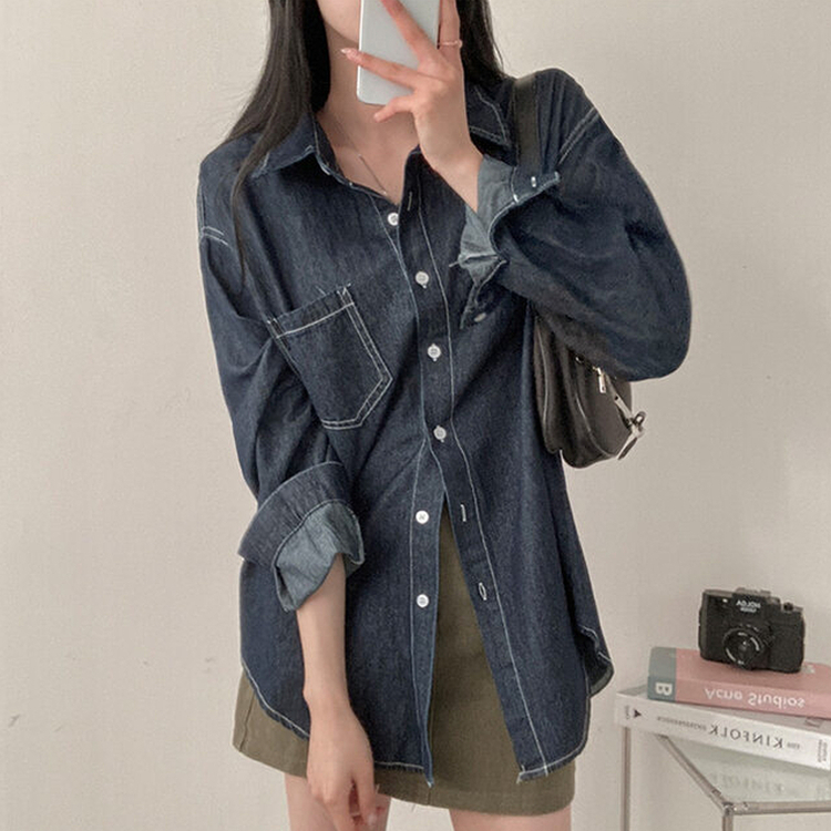 ポケットルーズフィットデニムシャツ DARK DENIM
