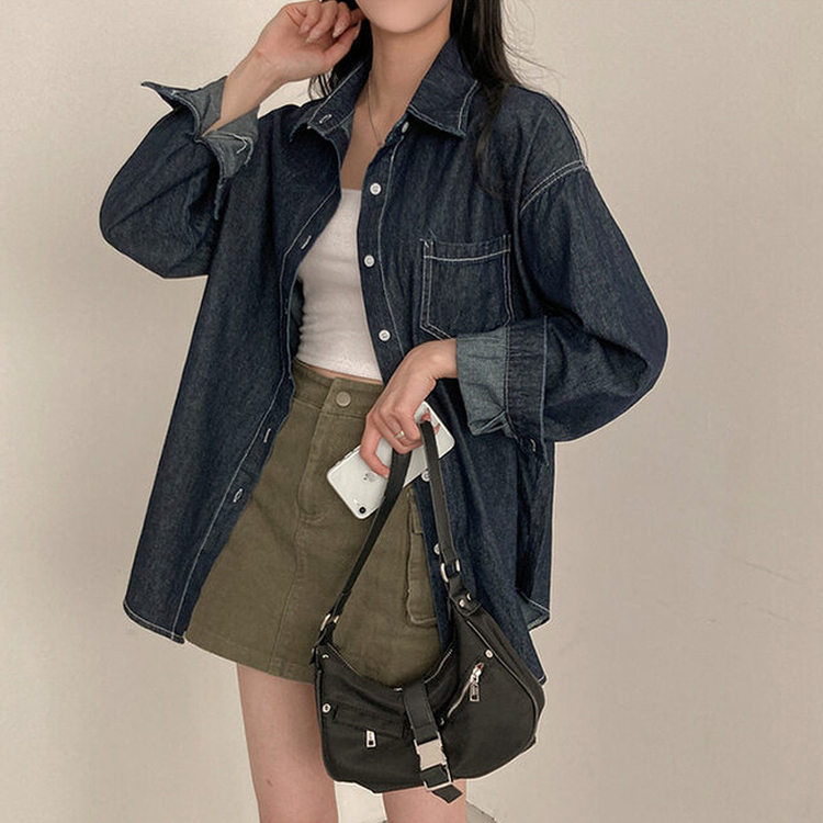ポケットルーズフィットデニムシャツ DARK DENIM