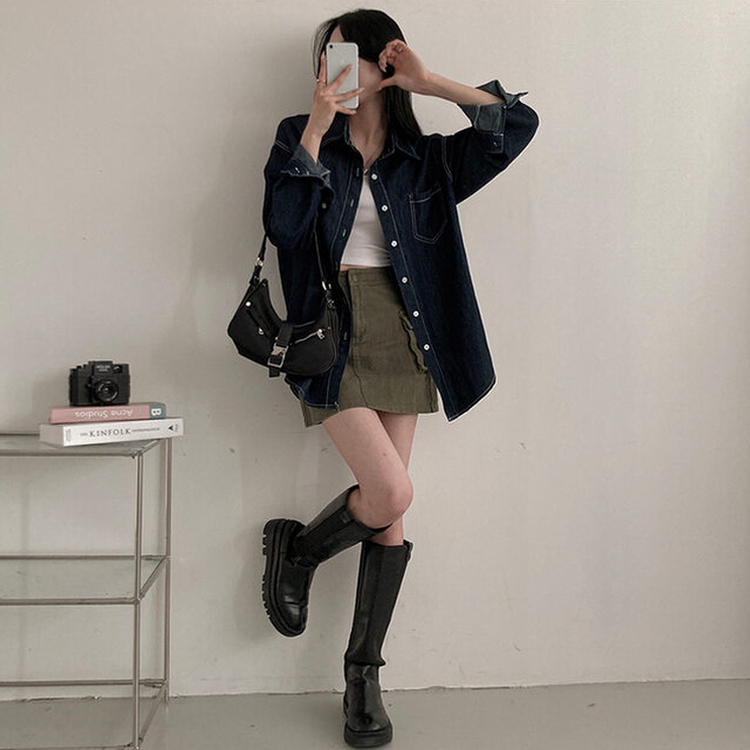 ポケットルーズフィットデニムシャツ DARK DENIM